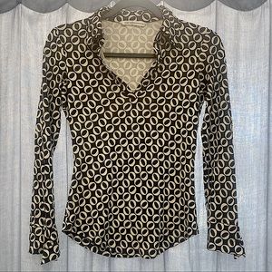 Y2K Diane von Furstenberg V Neck Top SZ 2/xs Black And White ‘O’ Pattern Top